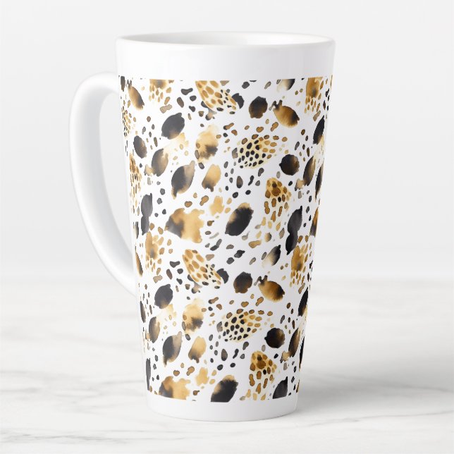Taza De Café Latte Impresión de Leopardo Blanco Negro dorado (Ángulo izquierdo)