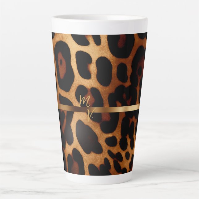 Taza De Café Latte Impresión de leopardo monogramado elegante (Anverso)