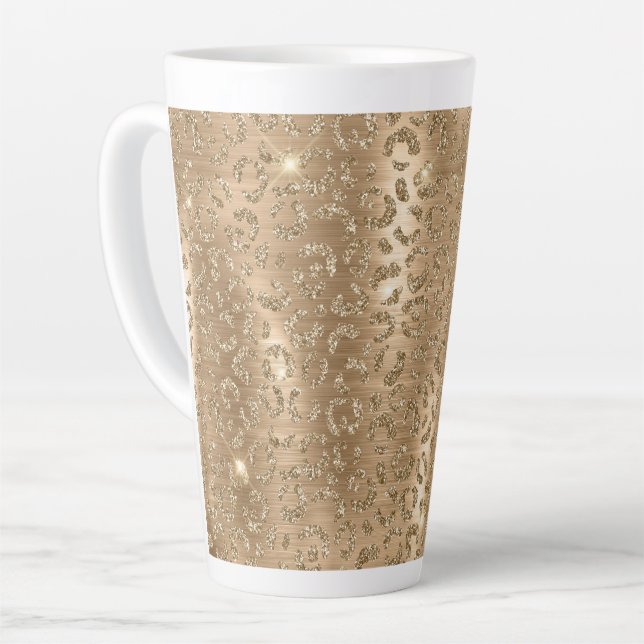 Taza De Café Latte Impresión de leopardo Purpurina de oro de Glam (Ángulo izquierdo)