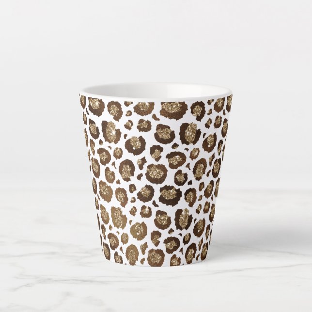 Taza De Café Latte Impresión de leopardo Purpurina dorado (Anverso)