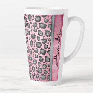 Taza De Café Latte Impresión de leopardo Purpurinoso en rosa brillant