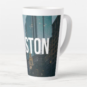 Taza De Café Latte Impresión de paisaje urbano vintage de Boston - Ar