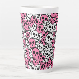 Taza De Café Latte Impresión de patrón de cráneo gótico rosa
