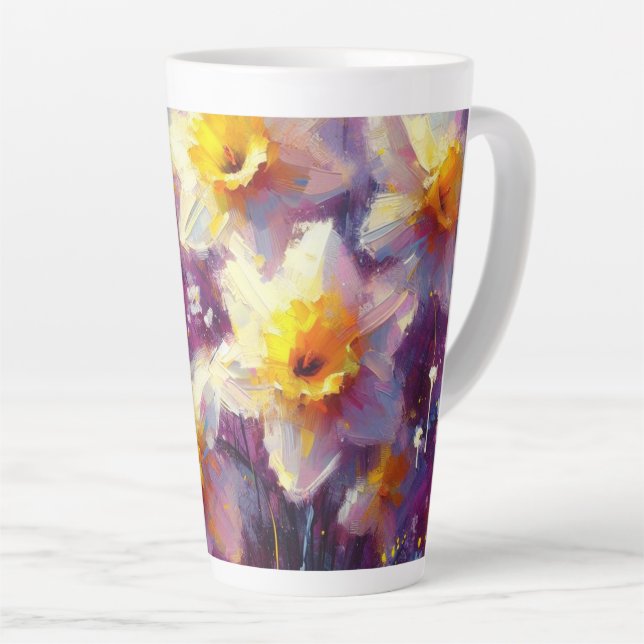 Taza De Café Latte Impresionante Daffodil Floral Morado Amarillo (Ángulo derecho)