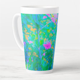 Taza De Café Latte Impresionante paisaje azul con flor rosa