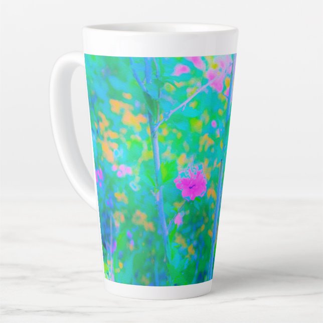 Taza De Café Latte Impresionante paisaje azul con flor rosa (Ángulo izquierdo)