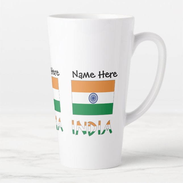 Taza De Café Latte India: La bandera india es personalizada (Derecha)