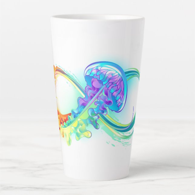 Taza De Café Latte Infinidad con las medusas del arcoiris (Anverso)