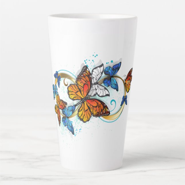Taza De Café Latte Infinidad de Mariposas Monarca (Anverso)