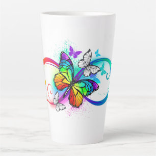 Taza De Café Latte Infinito brillante con mariposa arco iris