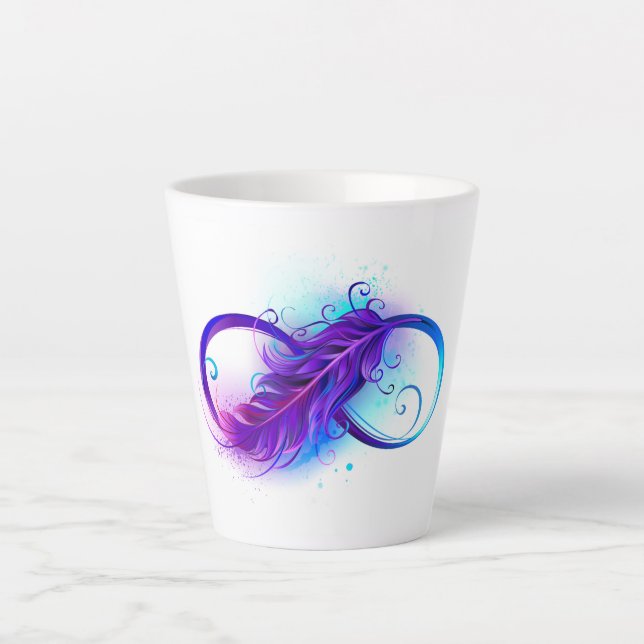 Taza De Café Latte Infinito con plumas púrpura (Anverso)