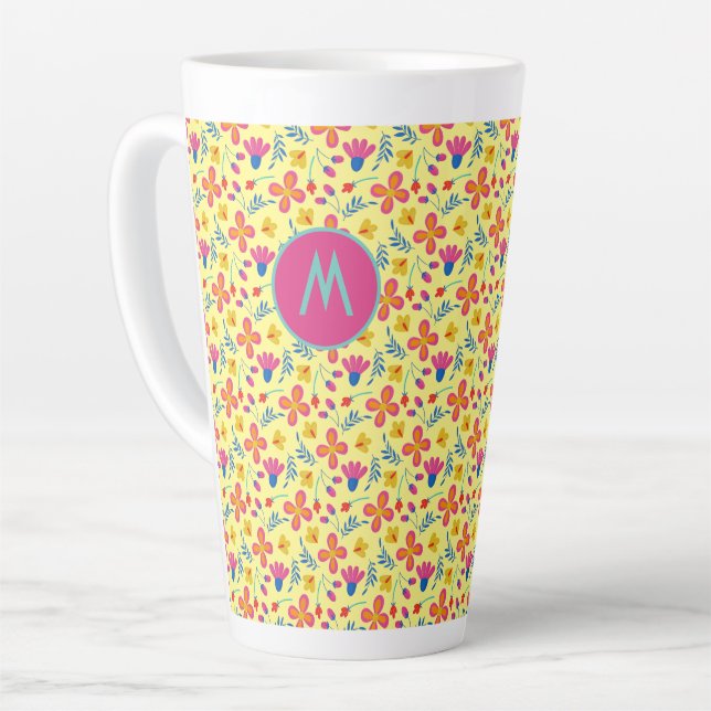 Taza De Café Latte Inicio personalizado de la floral de la Fiesta ama (Ángulo izquierdo)