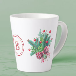Taza De Café Latte Initial, Watercolor Berries & Greenery 12oz