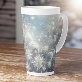 Taza De Café Latte Invierno de copos de nieve plateados y azules