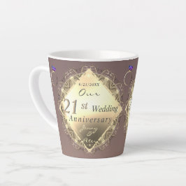 Taza De Café Latte Iolite y Brass Mug, 21° Aniversario Boda
