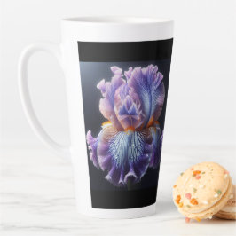 Taza De Café Latte Iris floral morado y azul con barba