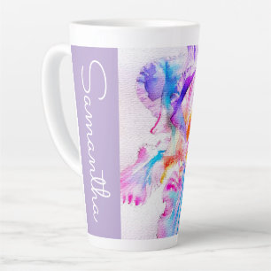Taza De Café Latte Iris pintado a mano Flores Floral Acuarela