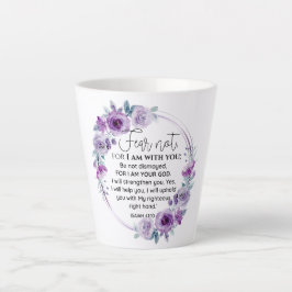 Taza De Café Latte Isaías 41:10 Temor no a la Escritura Floral Púrpur