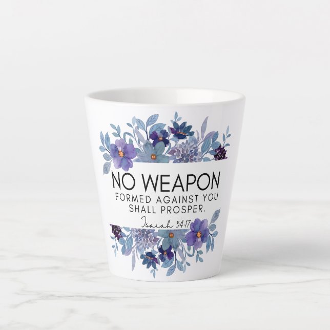 Taza De Café Latte Isaías 54:17 No hay arma floral cristiana (Anverso)