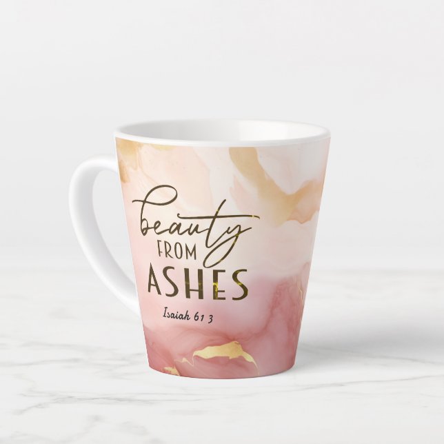Taza De Café Latte Isaías 61 3 Belleza de ceniza Biblia versus rosa (Ángulo izquierdo)