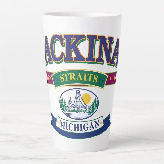 Taza De Café Latte Isla Mackinac Michigan (Anverso)