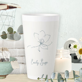 Taza De Café Latte Ivory Coastal Blue Botanical Line Art Minimalist