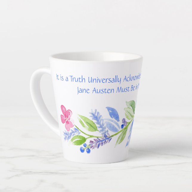 Taza De Café Latte Jane Austen Motto Floral Mug (Ángulo izquierdo)