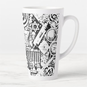 Taza De Café Latte Janucá Menorá Judía Hebrea