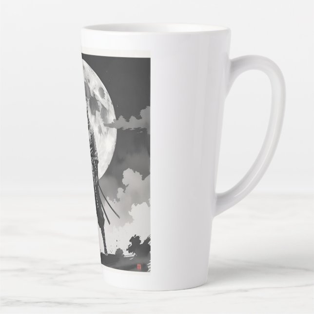 Taza De Café Latte japanese ninja　月夜の忍者　静寂なる守護者 (Derecha)
