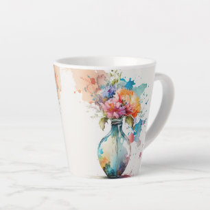 Taza De Café Latte Jar de flores rosadas de Borgoña #12