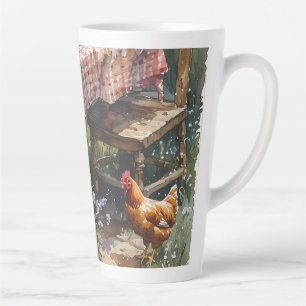 Taza De Café Latte Jardín de Cabaña Té Mañana Acuarela