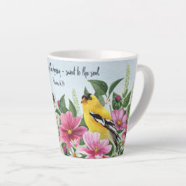 Taza De Café Latte Jardín de campo con aves y escrituras