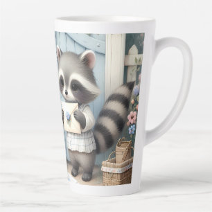 Taza De Café Latte Jardín de Cartas del Mapache Pastel