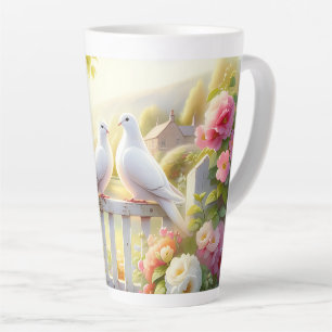 Taza De Café Latte Jardín de Cottage de Palomas Blancas