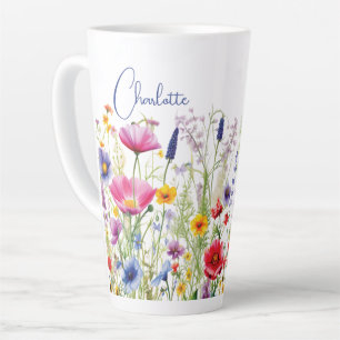 Taza De Café Latte Jardín de flores silvestres colorido regalo de nom