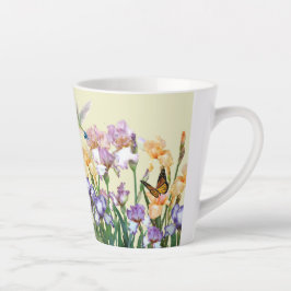 Taza De Café Latte Jardín de Lirios de Primavera Colibrí y Mariposa