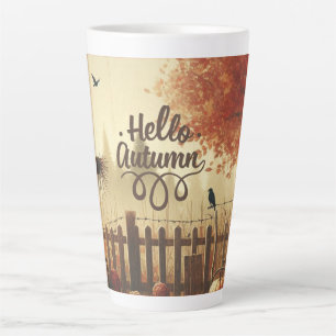 Taza De Café Latte Jardín de otoño y espantapájaros
