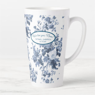 Taza De Café Latte Jardín floral inglés Azul y abuela Nana blanca