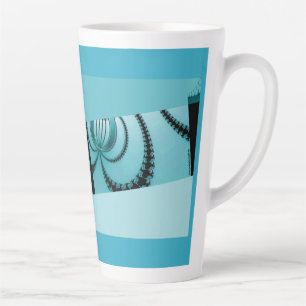 Taza De Café Latte Jardín fractal azul