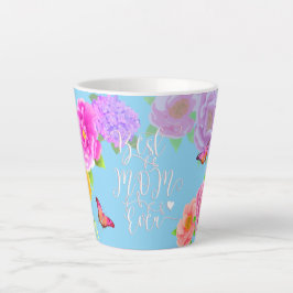 Taza De Café Latte Jardín Romántico de Peonías Azul Mejor Mamá