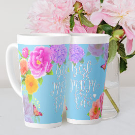 Taza De Café Latte Jardín Romántico de Peonías Azul Mejor Mamá