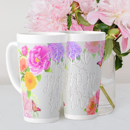 Taza De Café Latte Jardín Romántico de Peonías Gris Mejor Mamá