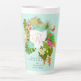 Taza De Café Latte Jardín tropical Monograma Verde