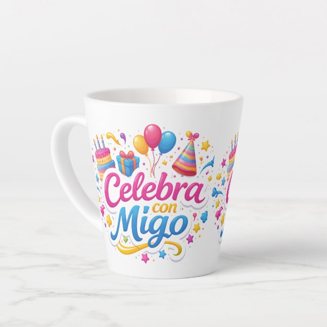 Taza De Café Latte Jarra Personalizada “Celebra Conmigo” | Ideal para (Ángulo izquierdo)