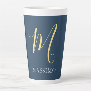 Taza De Café Latte Jazmín Monograma Gris Pizarra Nombre Propio Regalo