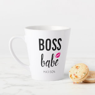 Taza De Café Latte Jefa Babe Personalizado   Beso Rosa   Labios Rosad