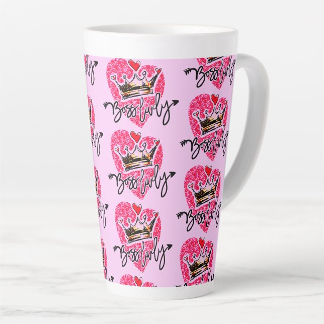 Taza De Café Latte Jefe Lady Pink (Ángulo derecho)