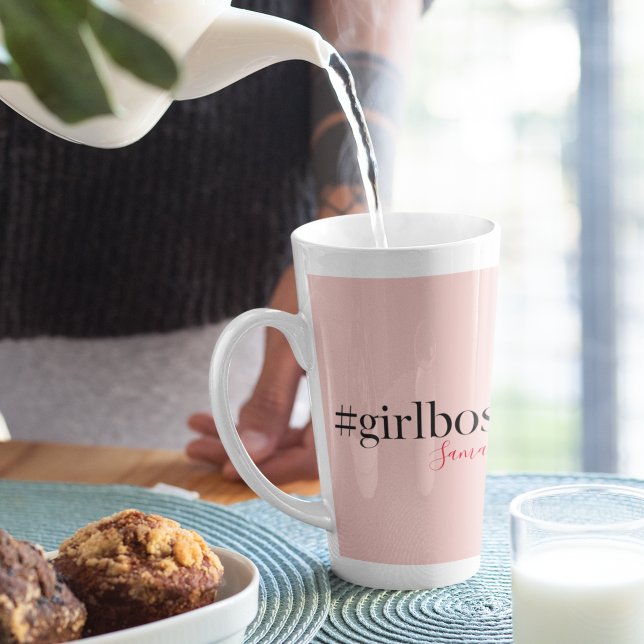 Taza De Café Latte Jefe y nombre de Chica rosado moderno | mejor rega (Subido por el creador)
