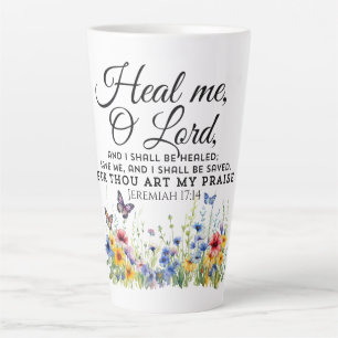 Taza De Café Latte Jeremías 17:14 Curando Biblia Verse Flores silvest