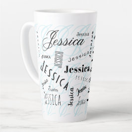 Taza De Café Latte Jessica Custom Name Black White Blue